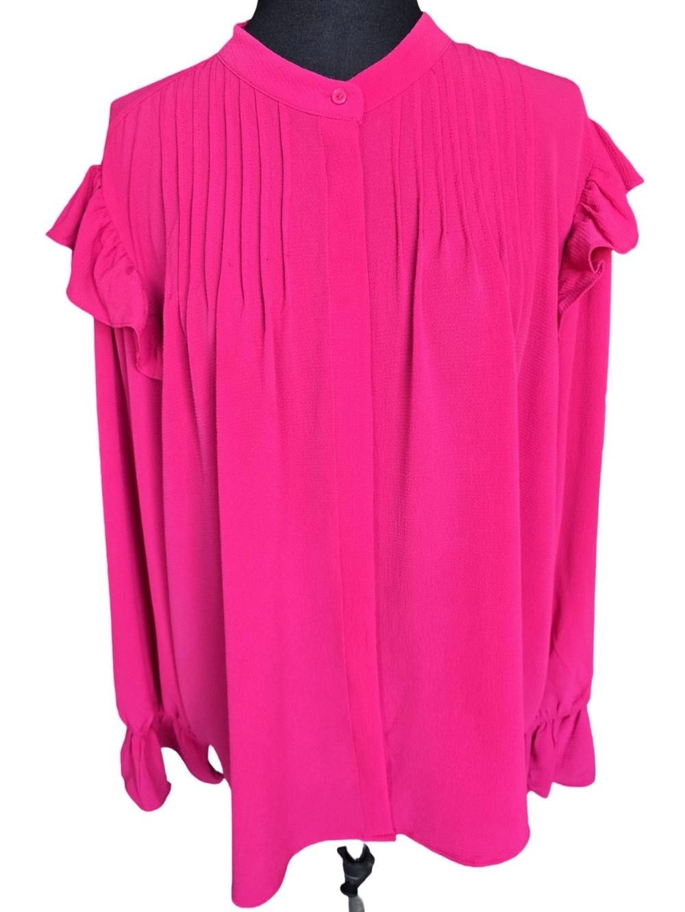 NWT CeCe Fuchsia Pintuck Ruffle Long-Sleeve Blouse Size 2X Work Business Casual